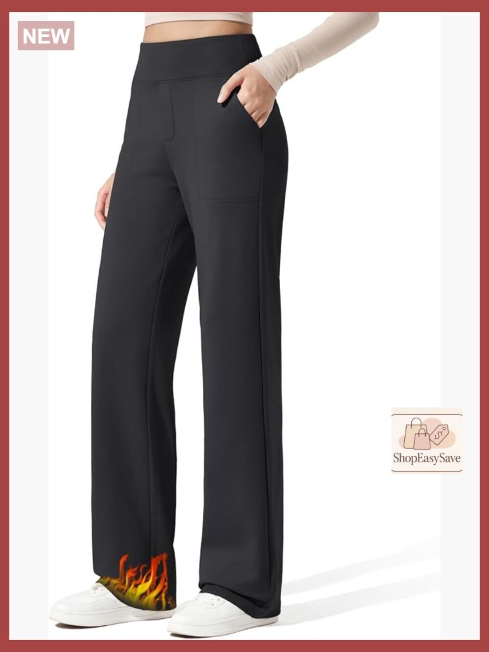 Women Fleece Lined Wide Leg Thermal Work Pants with Pockets Dressy Casual